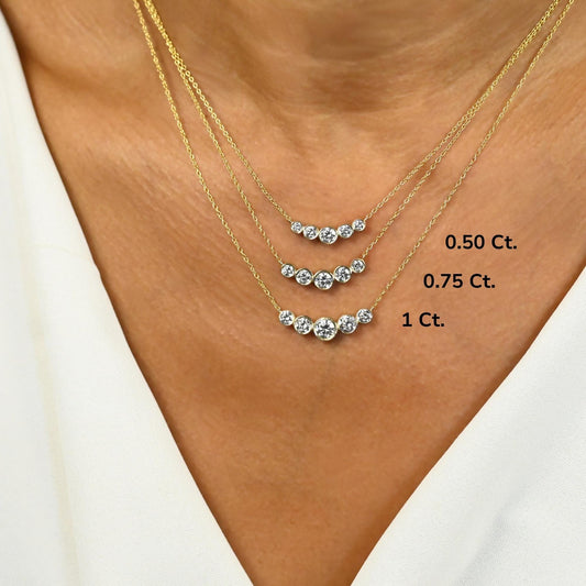Curved Graduated Bezel Necklace / 14k Curved 5 Stone Bar Necklace / Minimalist Diamond Necklace / Wedding bridal anniversary gift for her