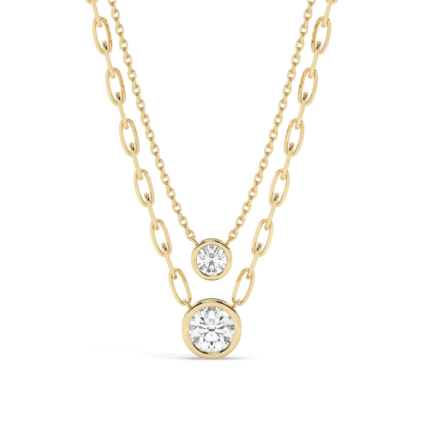 Round Cut Bezel Setting Diamond Solitaire Necklace / 14k Gold Bezel Diamond Necklace / Paperclip & Link Chain / Gift for her