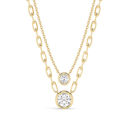 Round Cut Bezel Setting Diamond Solitaire Necklace / 14k Gold Bezel Diamond Necklace / Paperclip & Link Chain / Gift for her