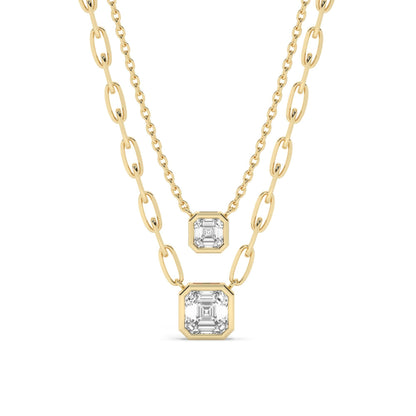 Asscher Cut Bezel Set Diamond Solitaire Necklace / 14k Gold Bezel Necklace / Paperclip & Link Chain / Gift for her