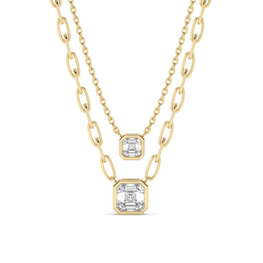 Asscher Cut Bezel Set Diamond Solitaire Necklace / 14k Gold Bezel Necklace / Paperclip & Link Chain / Gift for her