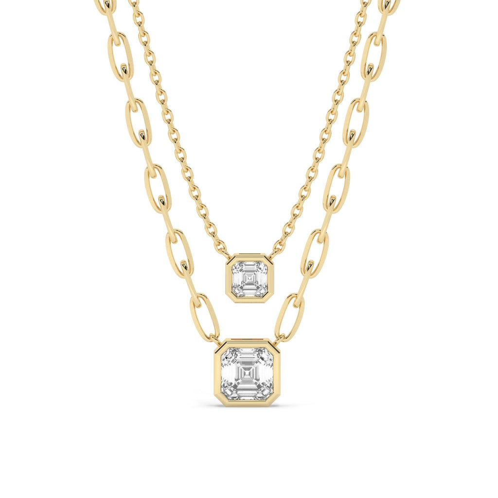 Asscher Cut Bezel Set Diamond Solitaire Necklace / 14k Gold Bezel Necklace / Paperclip & Link Chain / Gift for her