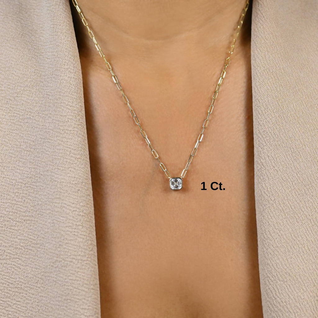 Asscher Cut Bezel Set Diamond Solitaire Necklace