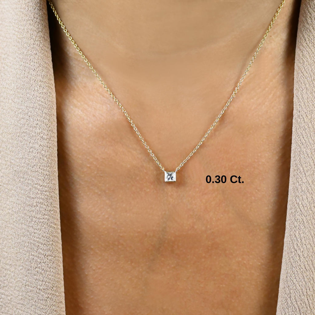 Princess Cut Bezel Diamond Solo Necklace / 14k Gold Bezel Necklace / Paperclip&Link Chain / Gift for her / Dainty Diamond Necklace /