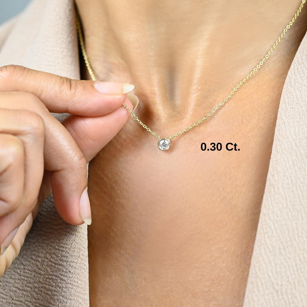 Round Cut Bezel Setting Diamond Solitaire Necklace / 14k Gold Bezel Diamond Necklace / Paperclip & Link Chain / Gift for her