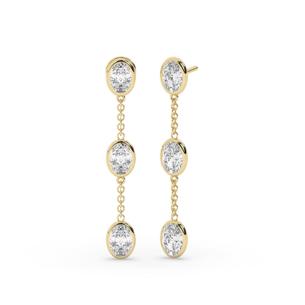 14k Gold Diamond Dangle Earrings: Oval Bezel, Natural or Lab Grown
