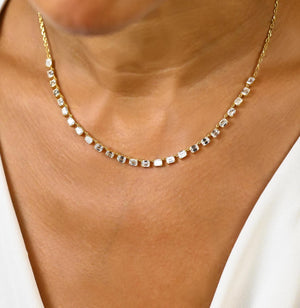 Emerald Diamond Tennis Necklace / 14k Gold Diamond Necklace / 4.8 CT Diamond Necklace / Anniversary Bridal Birthday Gift