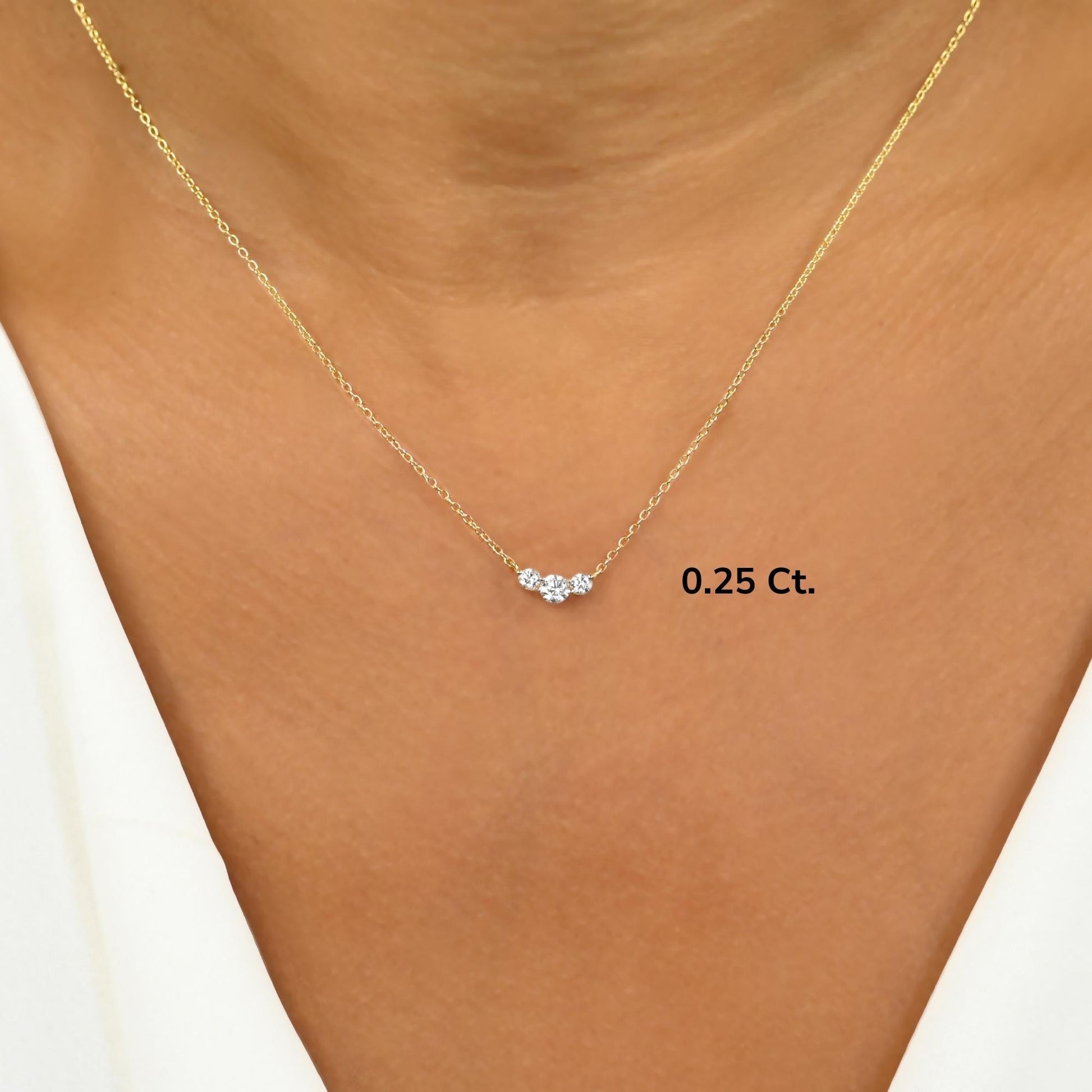 Curved Tria Necklace / 14k Curved Graduated Three Stone Necklace / Minimalist Diamond Necklace / Wedding bridal anniversary gift for her