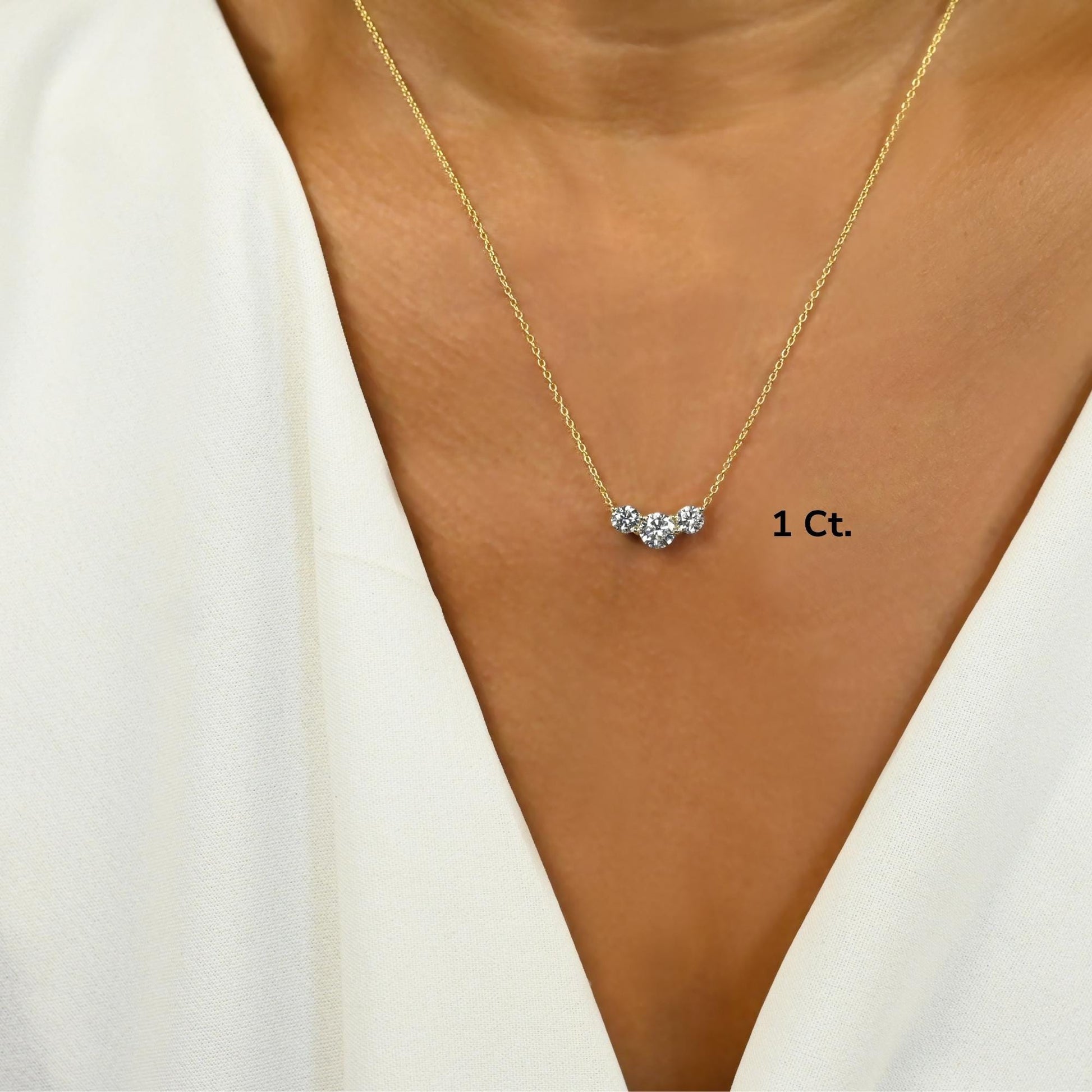 Curved Tria Necklace / 14k Curved Graduated Three Stone Necklace / Minimalist Diamond Necklace / Wedding bridal anniversary gift for her