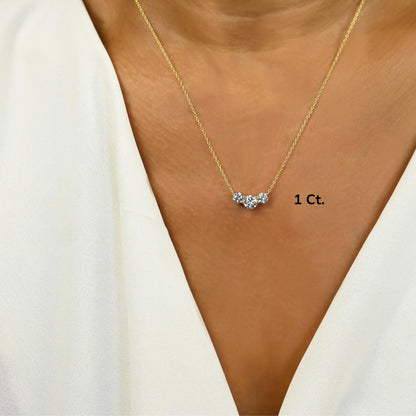 Curved Tria Necklace / 14k Curved Graduated Three Stone Necklace / Minimalist Diamond Necklace / Wedding bridal anniversary gift for her