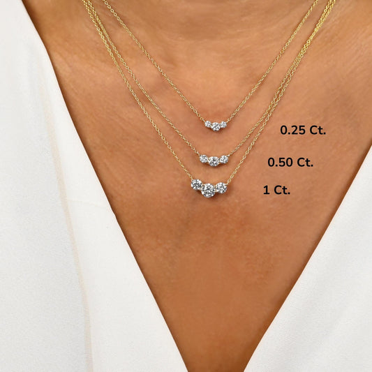 Curved Tria Necklace / 14k Curved Graduated Three Stone Necklace / Minimalist Diamond Necklace / Wedding bridal anniversary gift for her