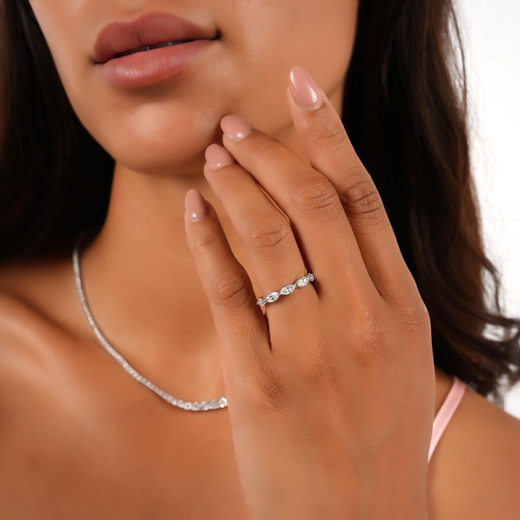 14k Gold Marquise Cut Diamond Promise Ring - Anniversary Band