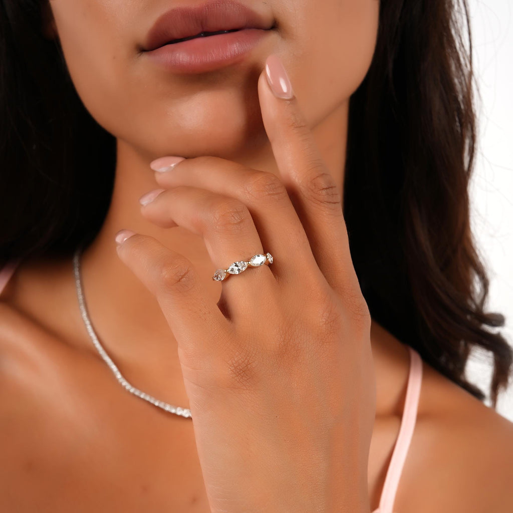 14k Gold Marquise Cut Diamond Promise Ring - Anniversary Band