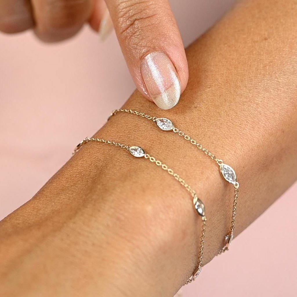 14k Gold Marquise Diamond Station Bracelet: Natural or Lab Grown