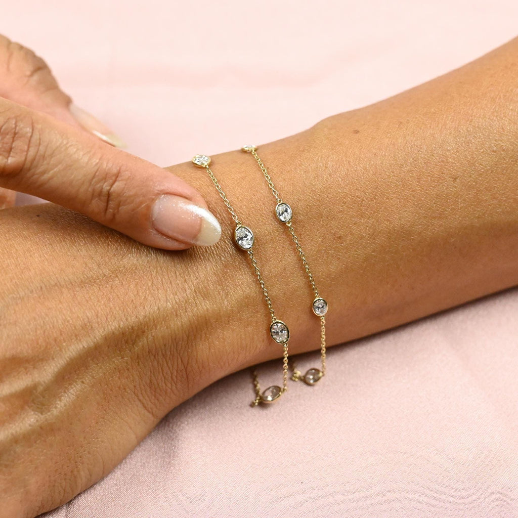 14k Gold Oval Diamond Station Bracelet: Natural or Lab Grown