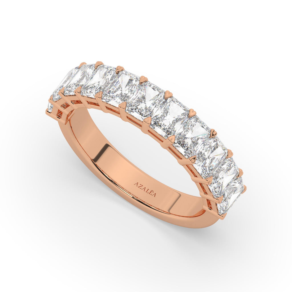 14k Gold Radiant Cut Diamond Half Eternity Wedding Band - 2.2 CT