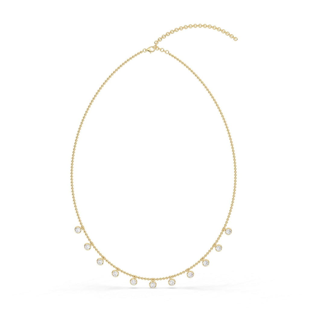 14k Gold Diamond Station Necklace: Bezel Set Ball Chain