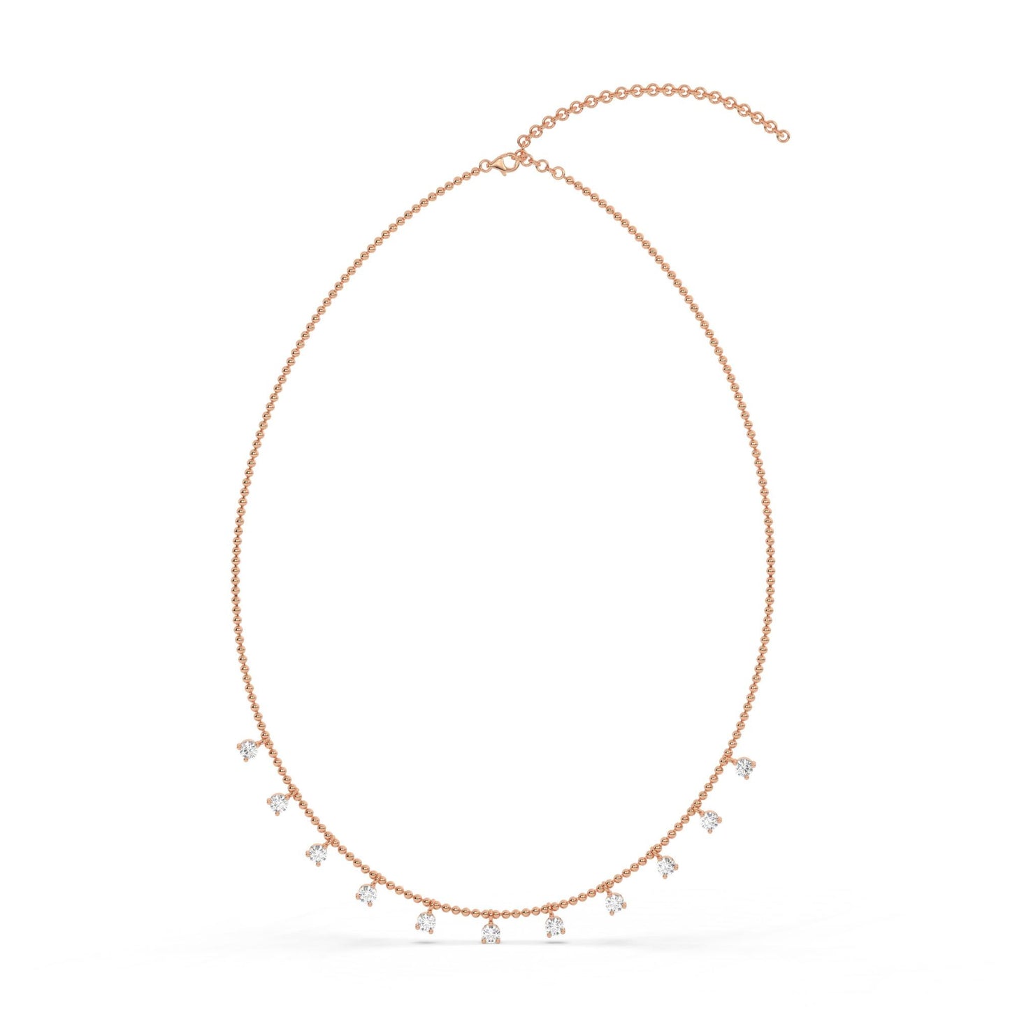 14k Gold Diamond Station Necklace: Dainty Ball Chain Layering Necklace Prong Set, Dainty Gold
