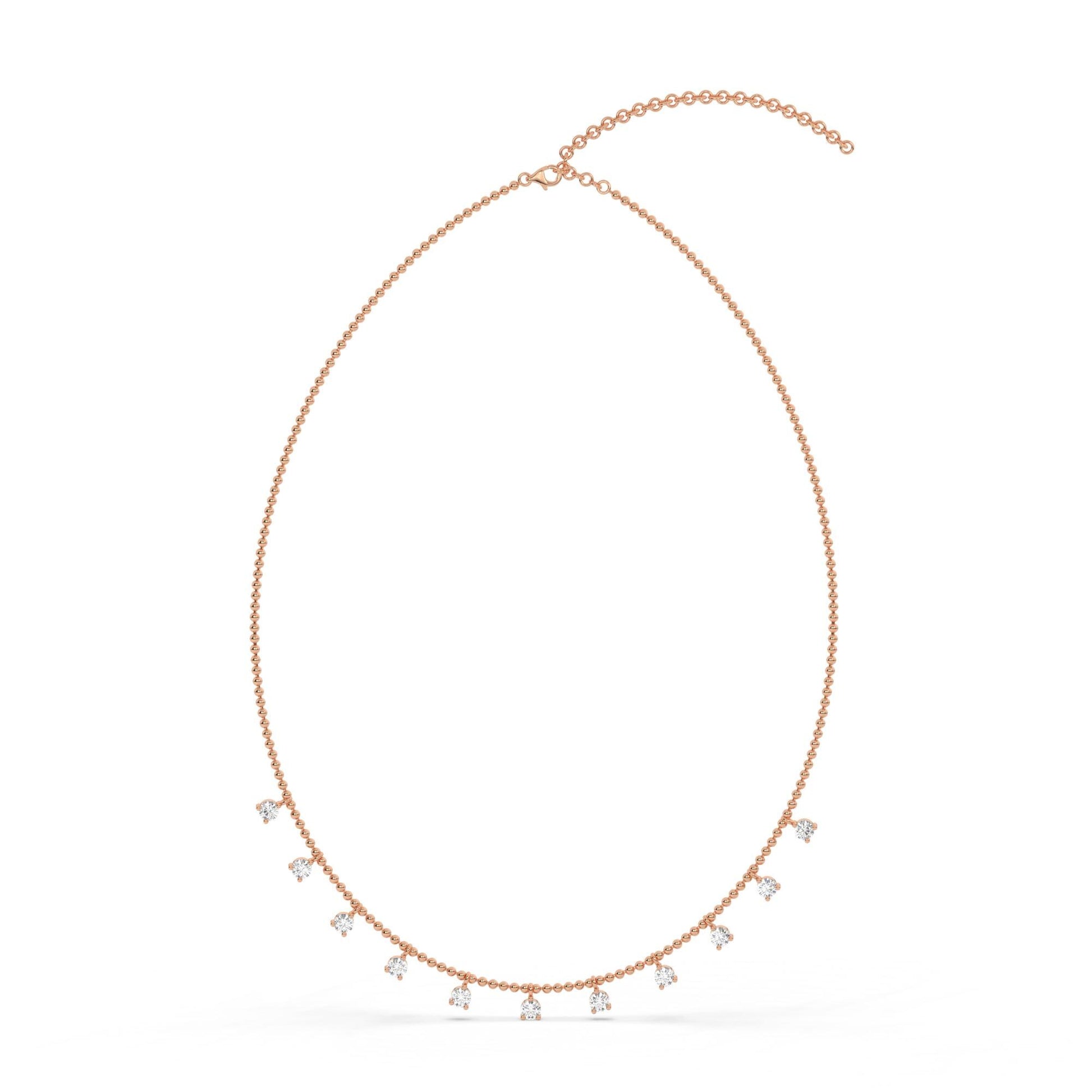 14k Gold Diamond Station Necklace: Dainty Ball Chain Layering Necklace Prong Set, Dainty Gold