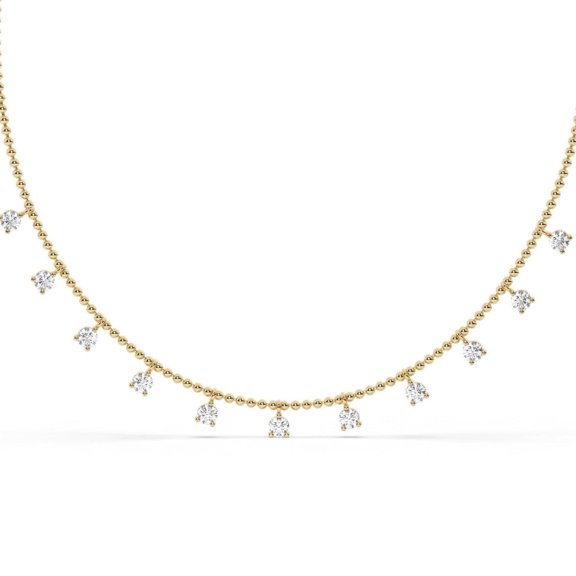 14k Gold Diamond Station Necklace: Dainty Ball Chain Layering Necklace Prong Set, Dainty Gold
