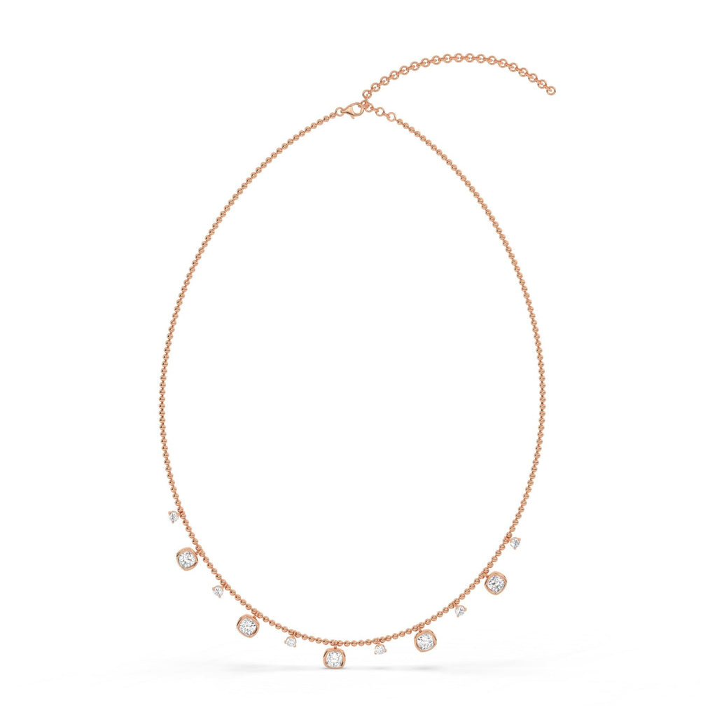 Dainty 14k Gold Cushion Cut Diamond Station Necklace - Ball Chain layering necklace