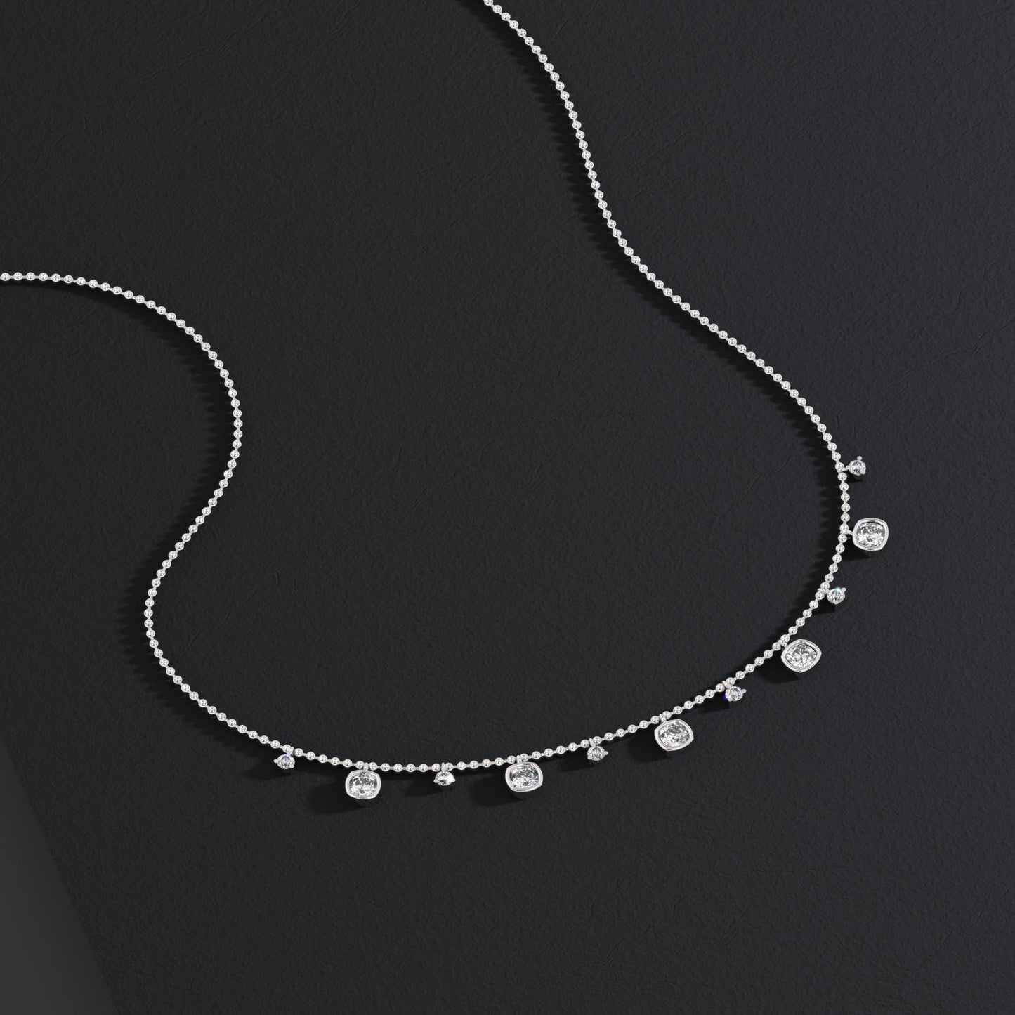 Dainty 14k Gold Cushion Cut Diamond Station Necklace - Ball Chain layering necklace