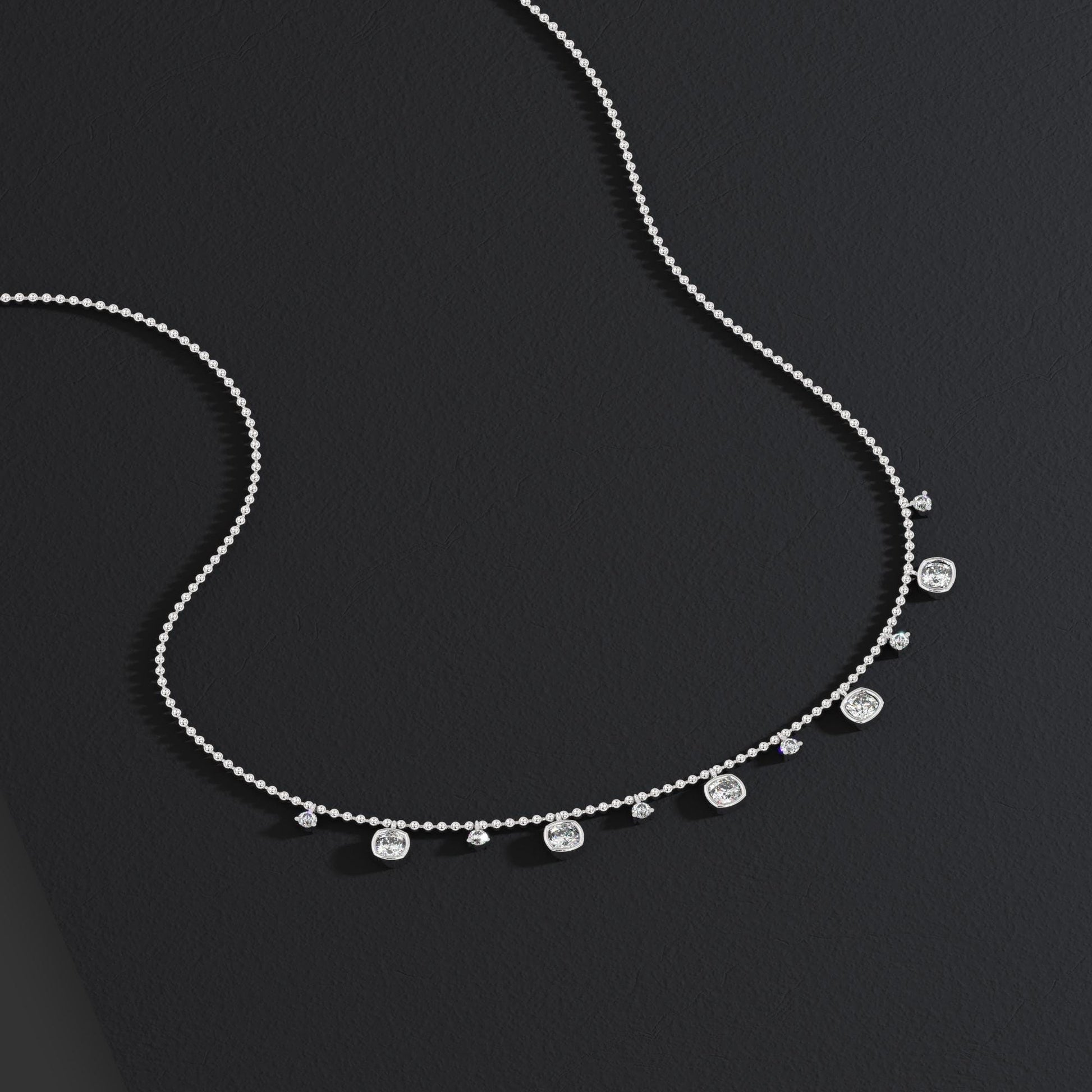 Dainty 14k Gold Cushion Cut Diamond Station Necklace - Ball Chain layering necklace