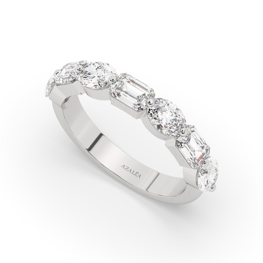 14k Gold Emerald & Oval Diamond Wedding Band - 1.7 CT