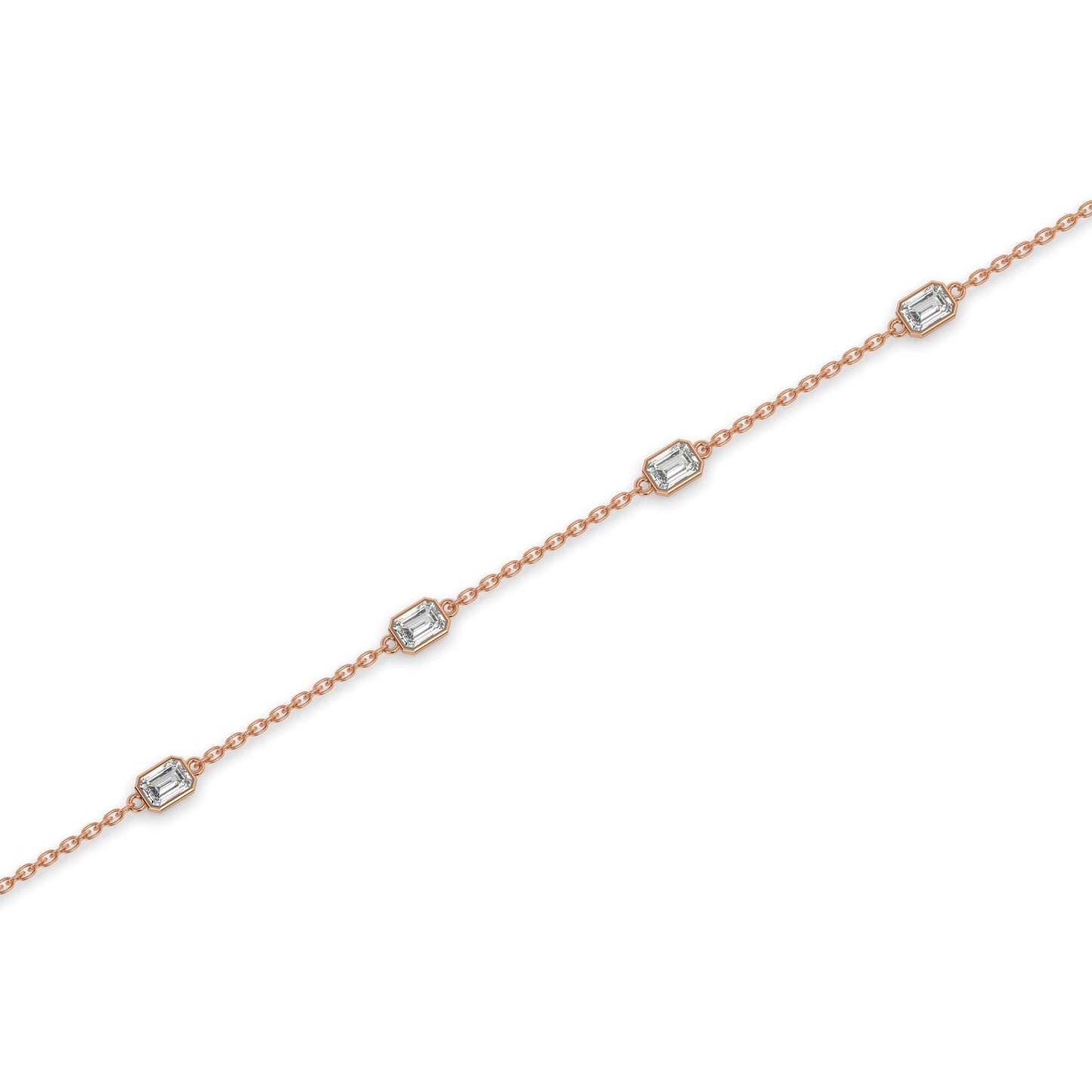 14k Gold Emerald Cut Diamond Station Bracelet: Dainty Birthday Gift