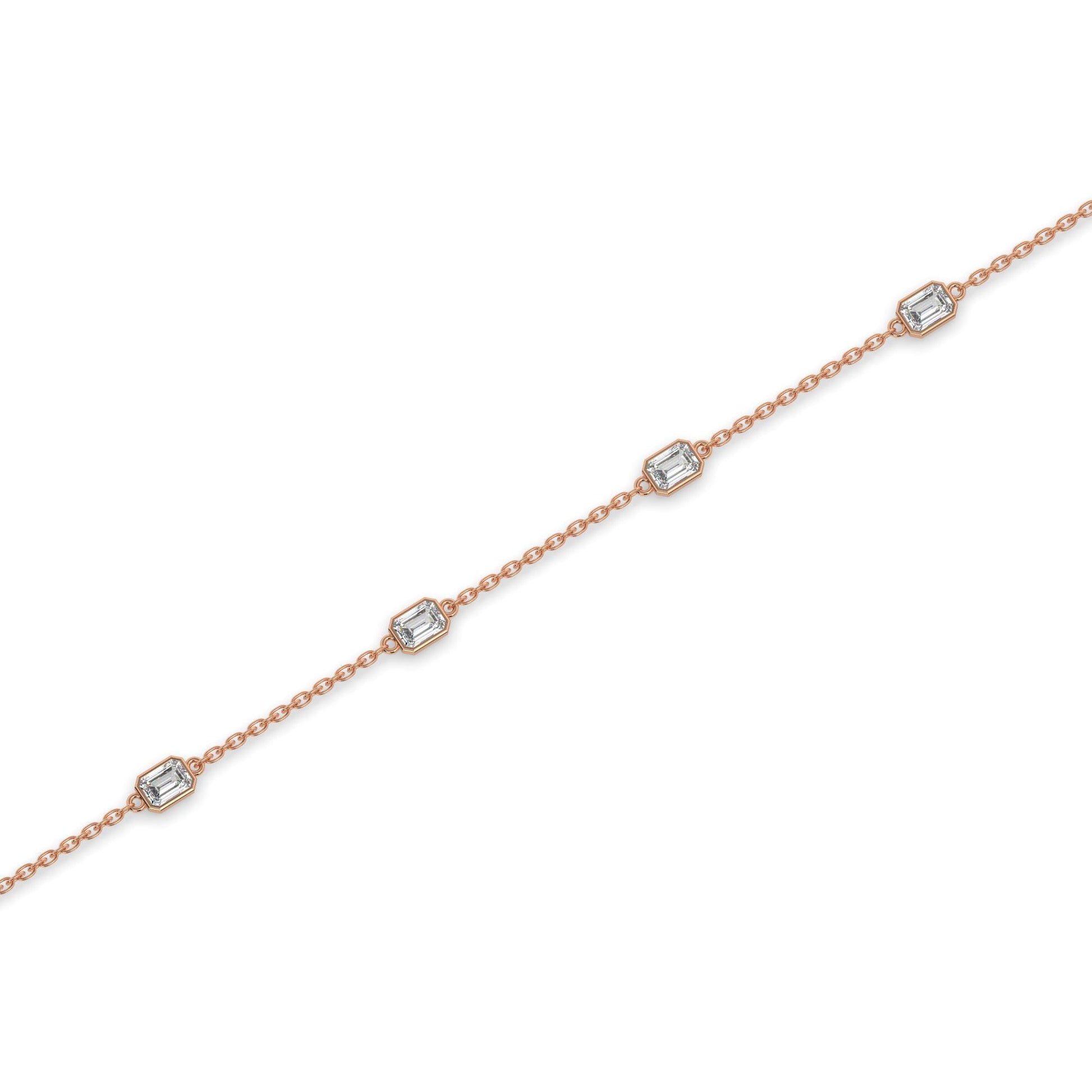 14k Gold Emerald Cut Diamond Station Bracelet: Dainty Birthday Gift