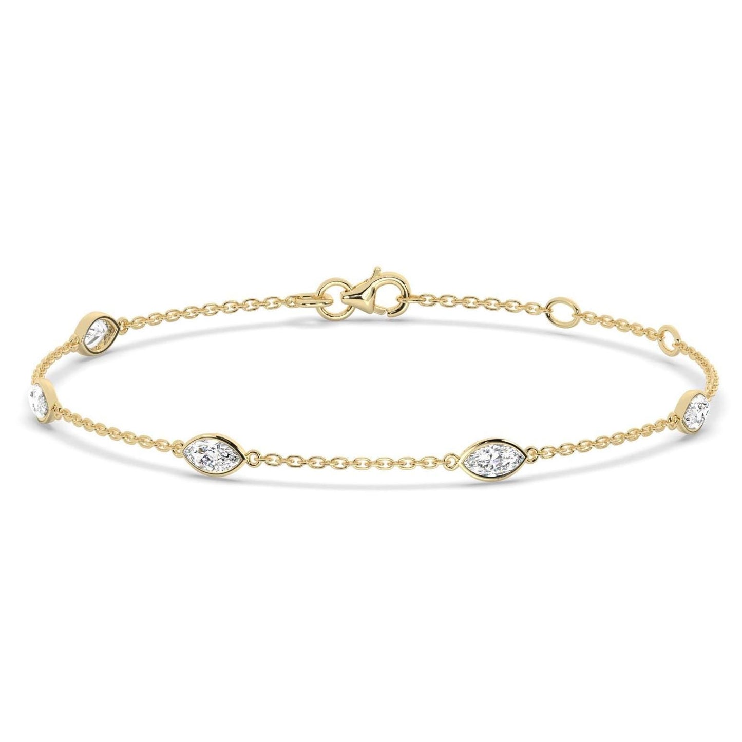 14k Gold Marquise Diamond Station Bracelet: Natural or Lab Grown