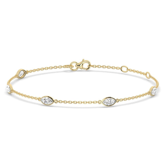 14k Gold Marquise Diamond Station Bracelet: Natural or Lab Grown