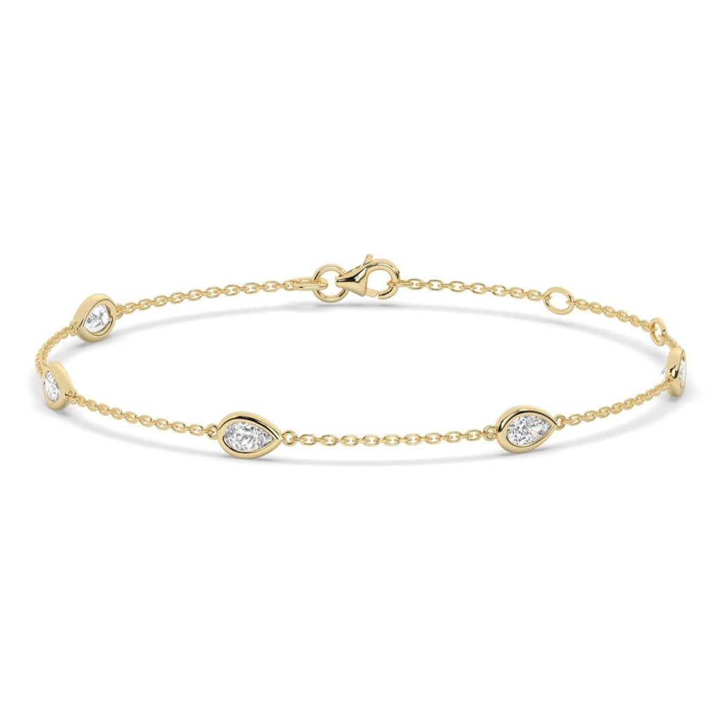 14k Gold Pear Diamond Station Bracelet - G/H SI-VS Natural Diamond