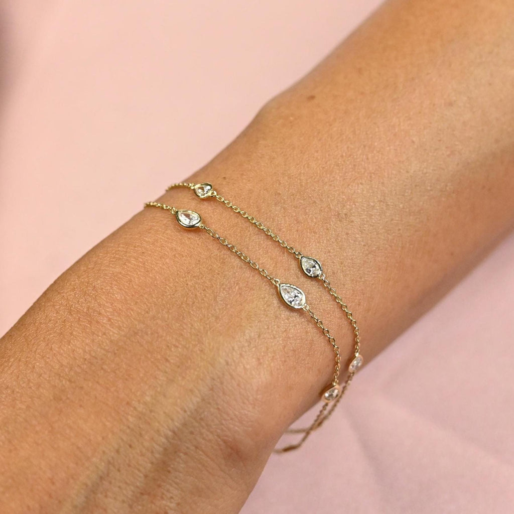 14k Gold Pear Diamond Station Bracelet - G/H SI-VS Natural Diamond