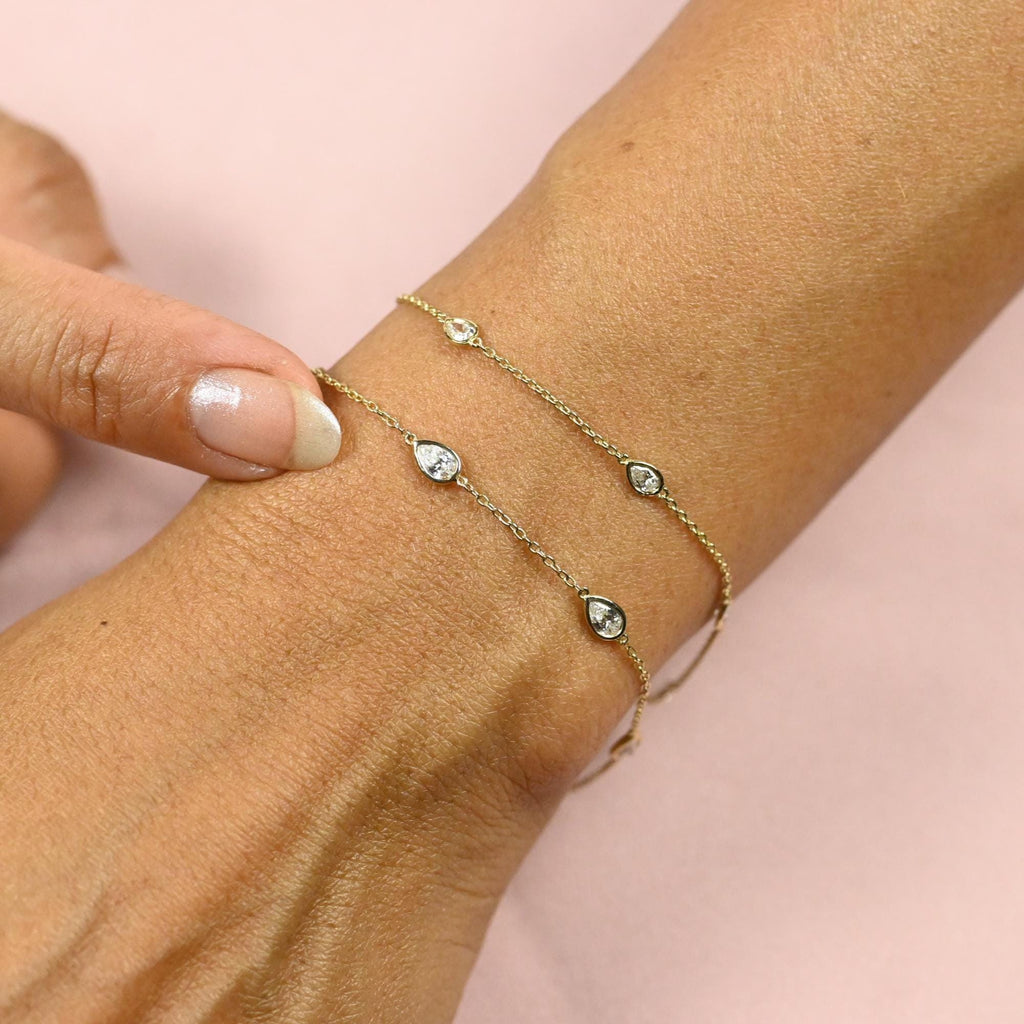 14k Gold Pear Diamond Station Bracelet - G/H SI-VS Natural Diamond
