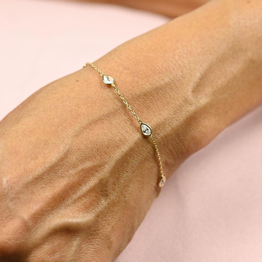 14k Gold Pear Diamond Station Bracelet - G/H SI-VS Natural Diamond