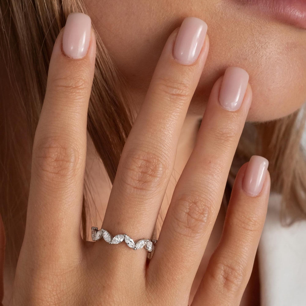 14k Gold Marquise Cut Wedding Band / 1.6 CT Diamond Tulip Eternity Ring /Birthday Gift / Natural & Lab Diamond