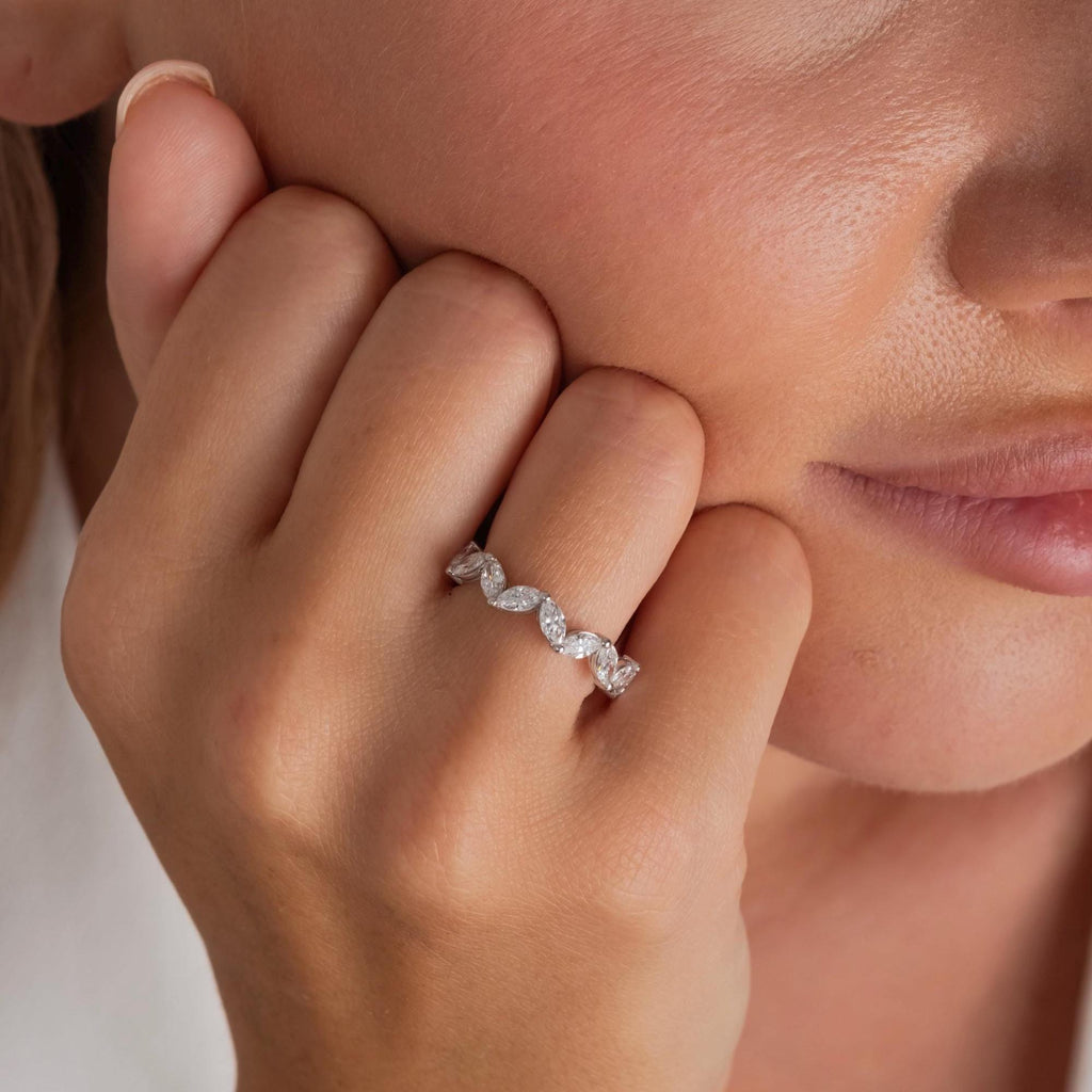 14k Gold Marquise Cut Wedding Band / 1.6 CT Diamond Tulip Eternity Ring /Birthday Gift / Natural & Lab Diamond