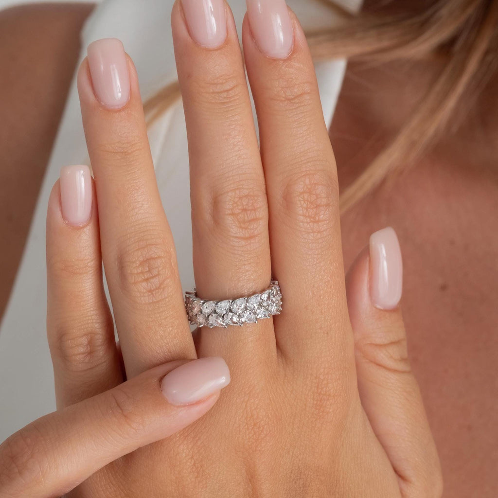 14k Gold Pear Shape Diamond Full Eternity Wedding Band / 3.6 CT Diamond Double Row Ring / Natural & Lab Diamond Options