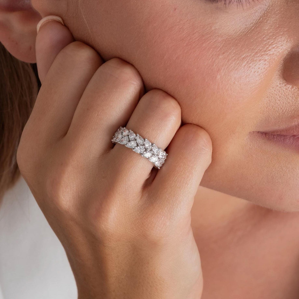 14k Gold Pear Shape Diamond Full Eternity Wedding Band / 3.6 CT Diamond Double Row Ring / Natural & Lab Diamond Options