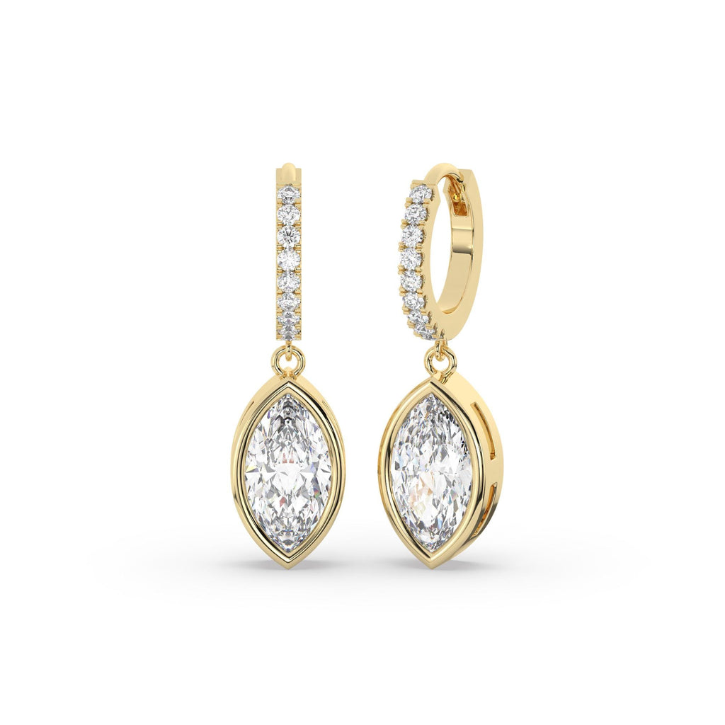 Marquise Cut Bezel Diamond Dangling Earrings / 14k Gold Diamond Earrings / Anniversary Gift / Birthday Gift /Graduation Gift / Bridal Gift
