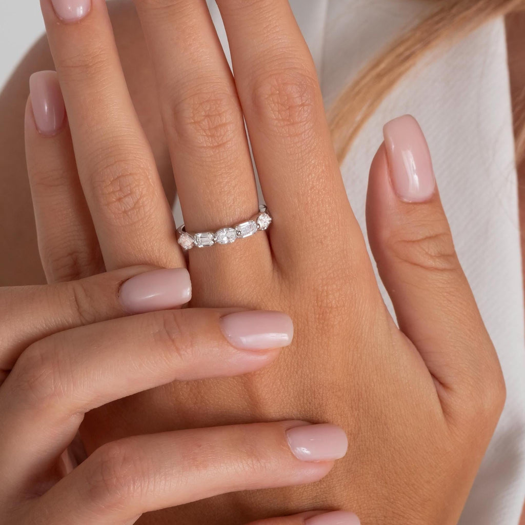 14k Gold Emerald & Oval Diamond Wedding Band - 1.7 CT