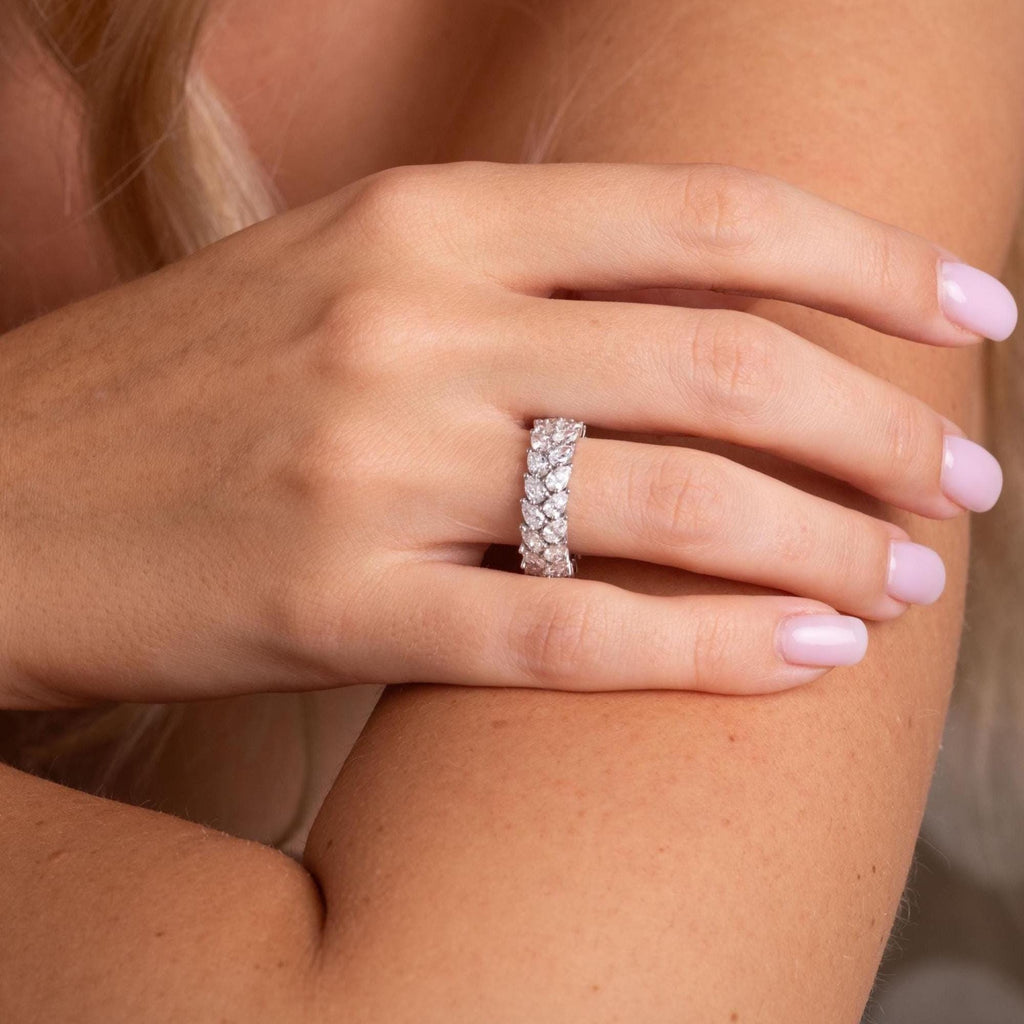 14k Gold Pear Shape Diamond Full Eternity Wedding Band / 3.6 CT Diamond Double Row Ring / Natural & Lab Diamond Options