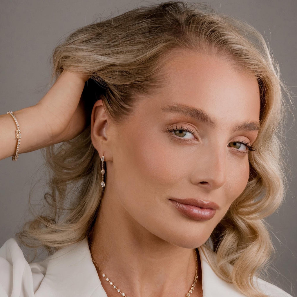 14k Gold Diamond Dangle Earrings: Oval Bezel, Natural or Lab Grown