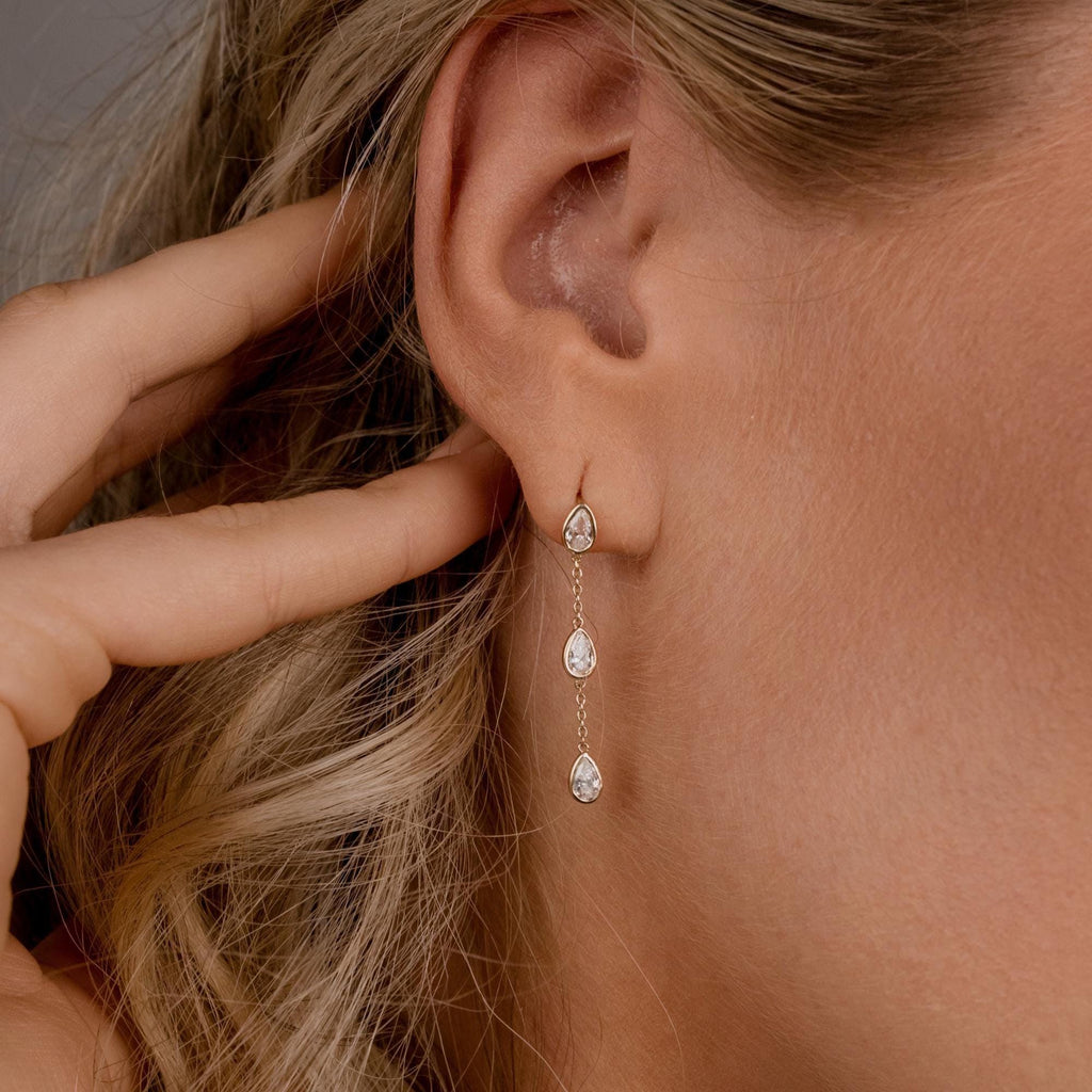 Dangle & Drop Earrings / 14k Gold Dangling Prong Natural Diamond Drop Earrings Gift for Birthday Anniversary Bridal