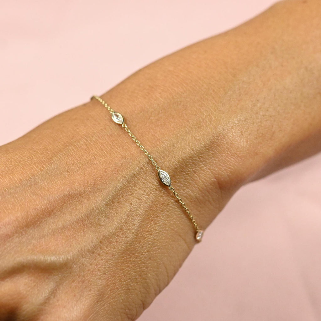 14k Gold Marquise Diamond Station Bracelet: Natural or Lab Grown