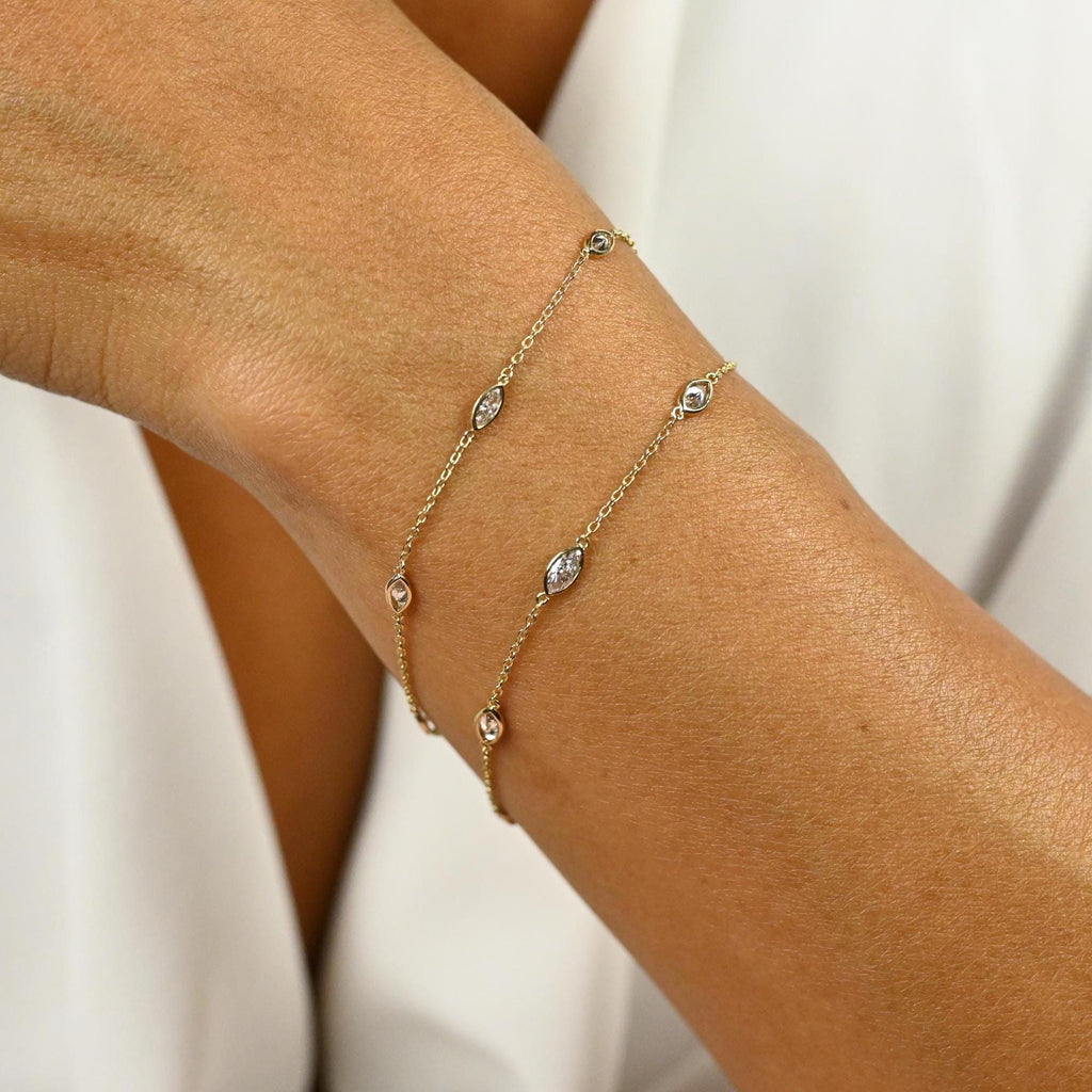 14k Gold Marquise Diamond Station Bracelet: Natural or Lab Grown