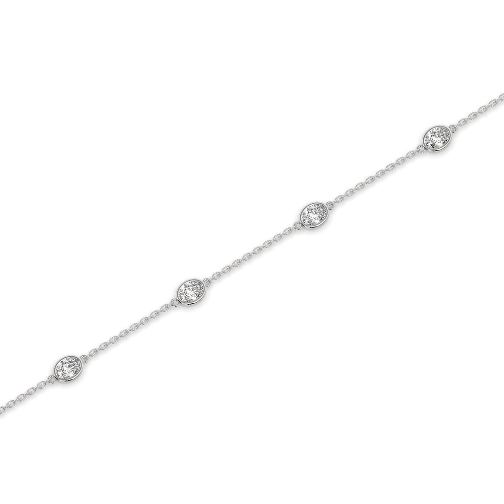 14k Gold Oval Diamond Station Bracelet: Natural or Lab Grown