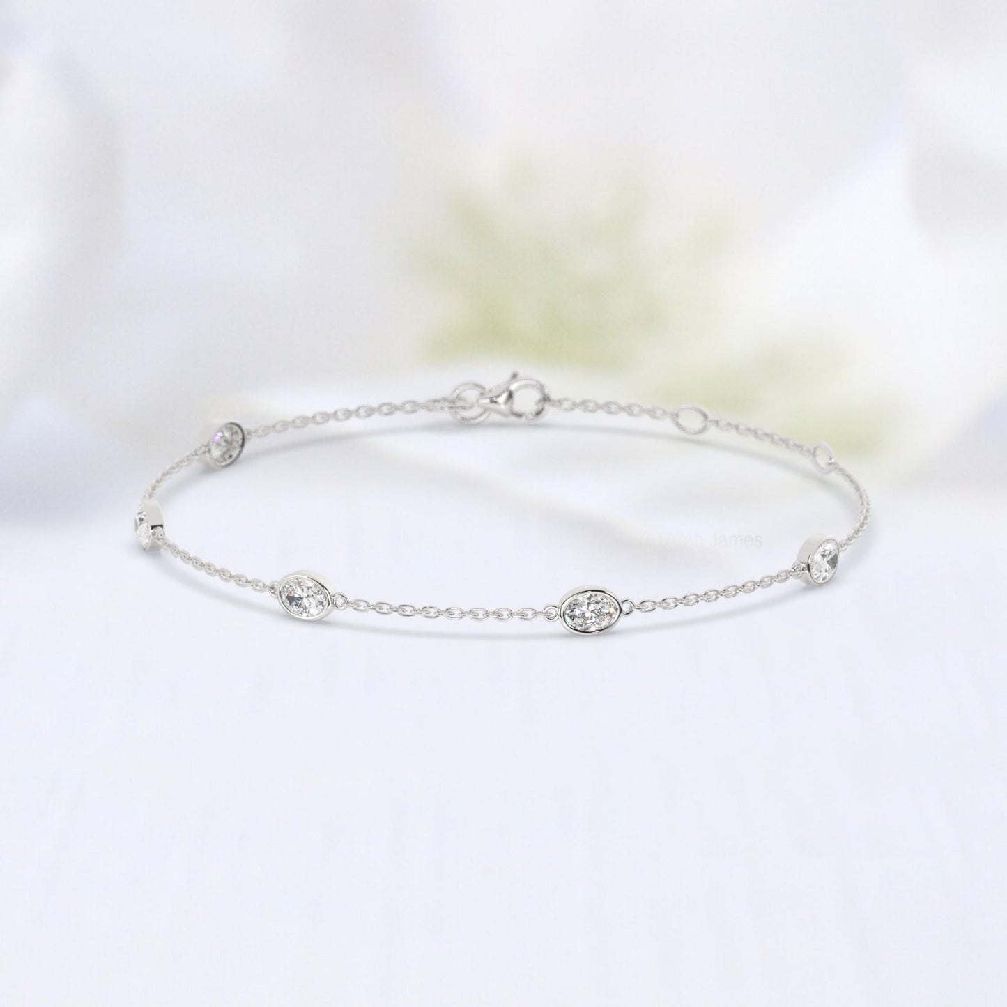 14k Gold Oval Diamond Station Bracelet: Natural or Lab Grown