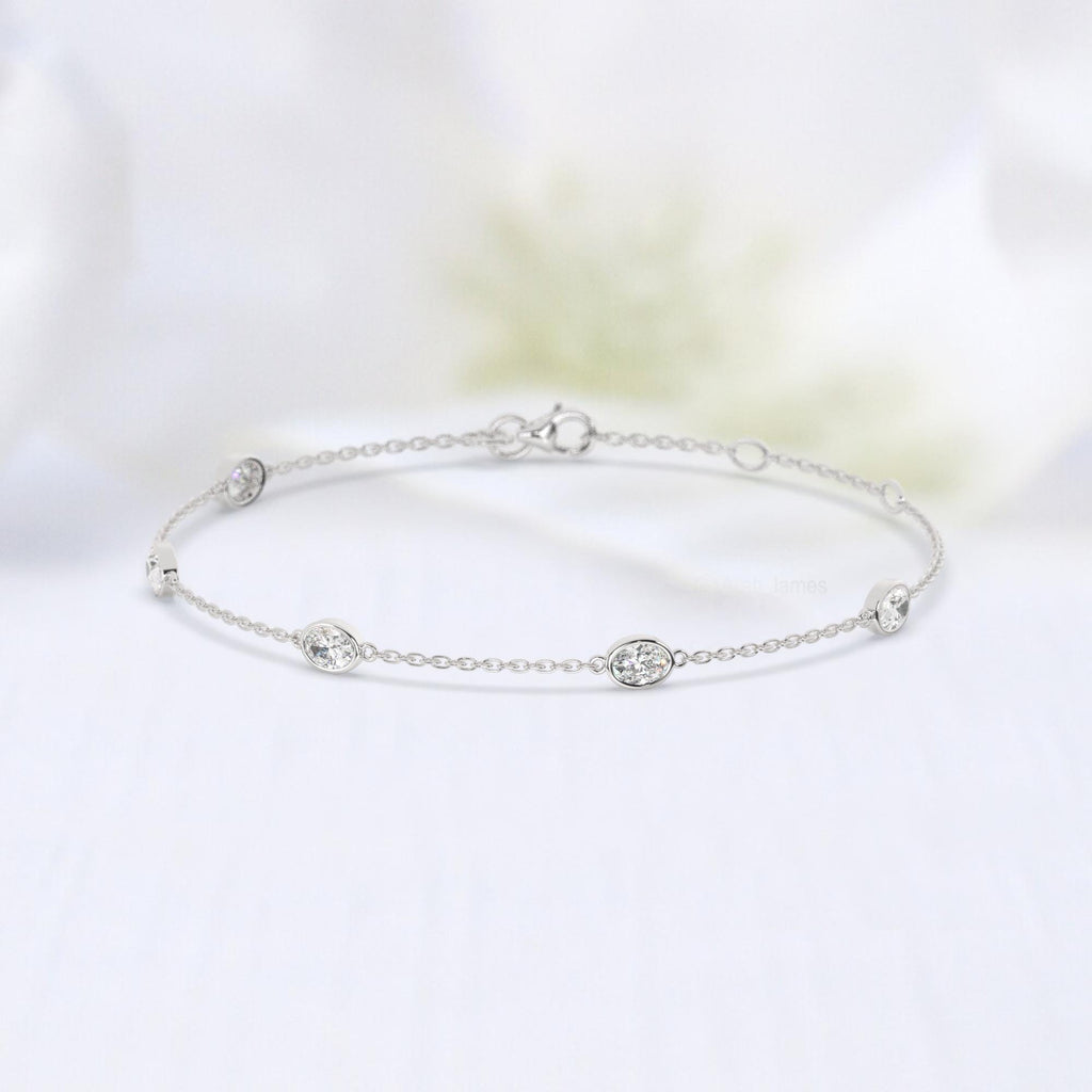 14k Gold Oval Diamond Station Bracelet: Natural or Lab Grown